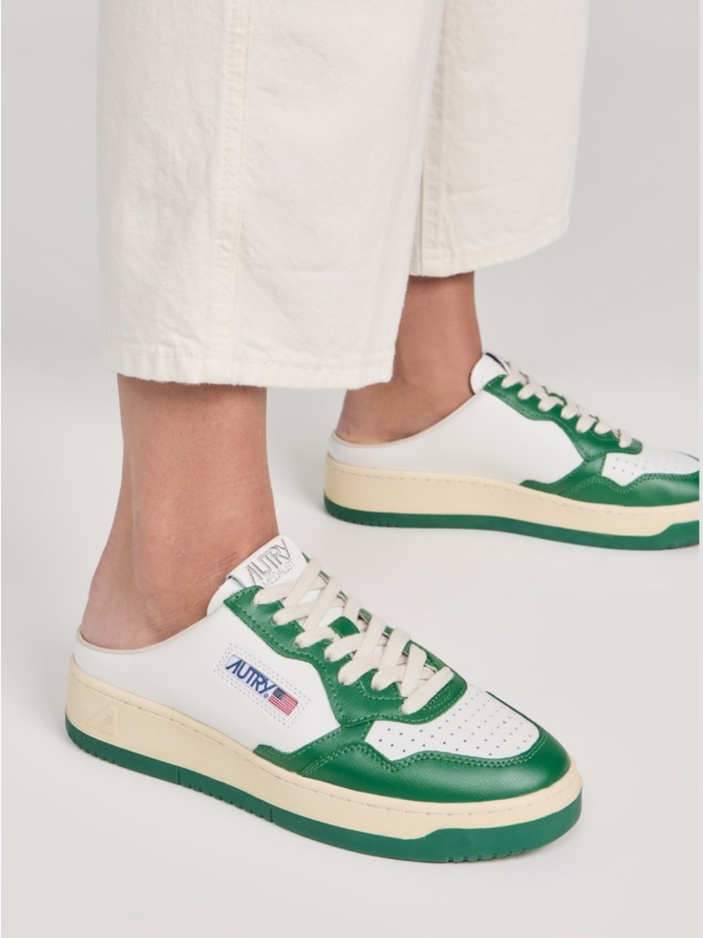 Autry Slip-On Low-Top Sneakers in White and Green